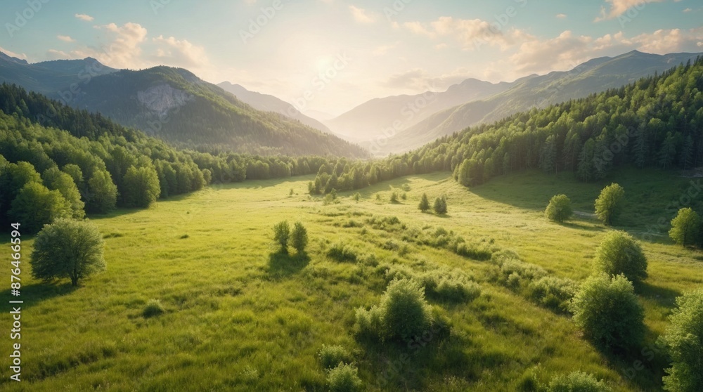 Obraz premium Relaxing greenery on hills with forest, illustration