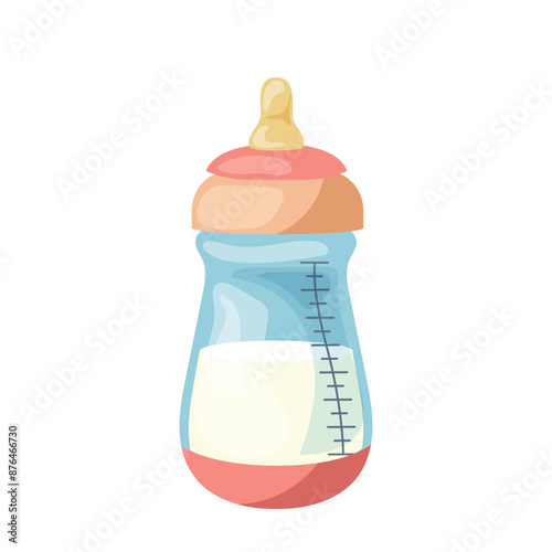 Cartoon baby milk bottle for newborn kid feeding with latex pacifier and measurement scale volume