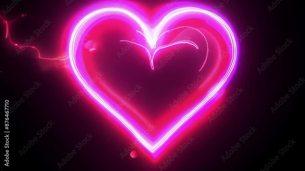 On a black background, a neon heart appears, glowing brightly in vibrant colors. On a black background, a neon heart appears, glowing brightly in vibrant colors.