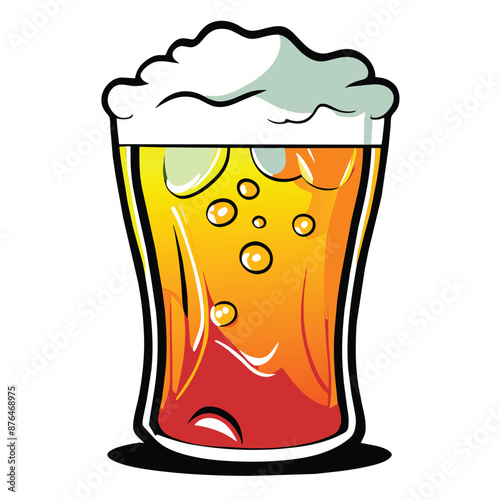 Colorful Cartoon Beer Glass with Foam
