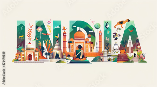 Elegant India Typography, Rich Cultural Heritage Represented in Flat Design, copy space concept, 26 January, Republic Day, Independence day, 15th August