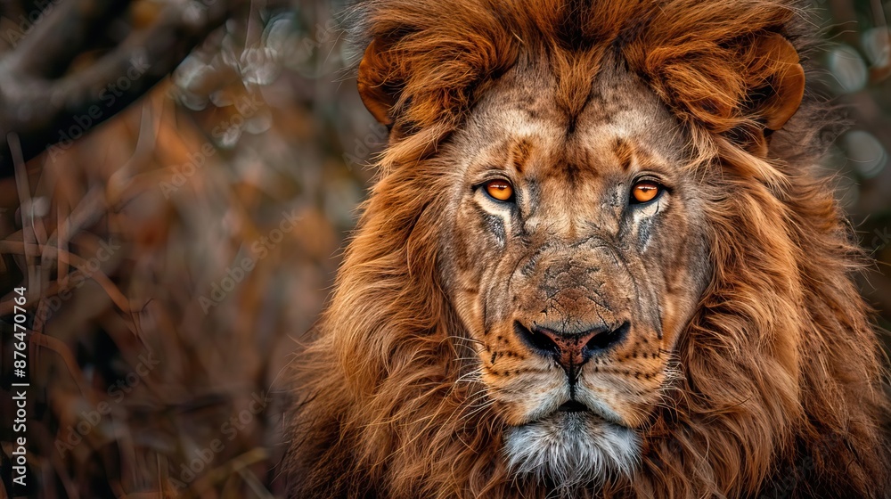 A majestic lion with a piercing gaze, symbolizing strength and beauty in wildlife. Generative AI A majestic lion with a piercing gaze, symbolizing strength and beauty in wildlife. Generative AI