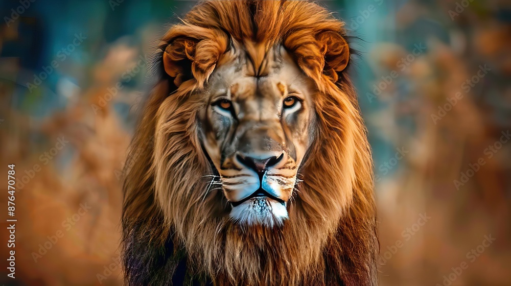 A majestic lion with a piercing gaze, symbolizing strength and beauty in wildlife. Generative AI A majestic lion with a piercing gaze, symbolizing strength and beauty in wildlife. Generative AI