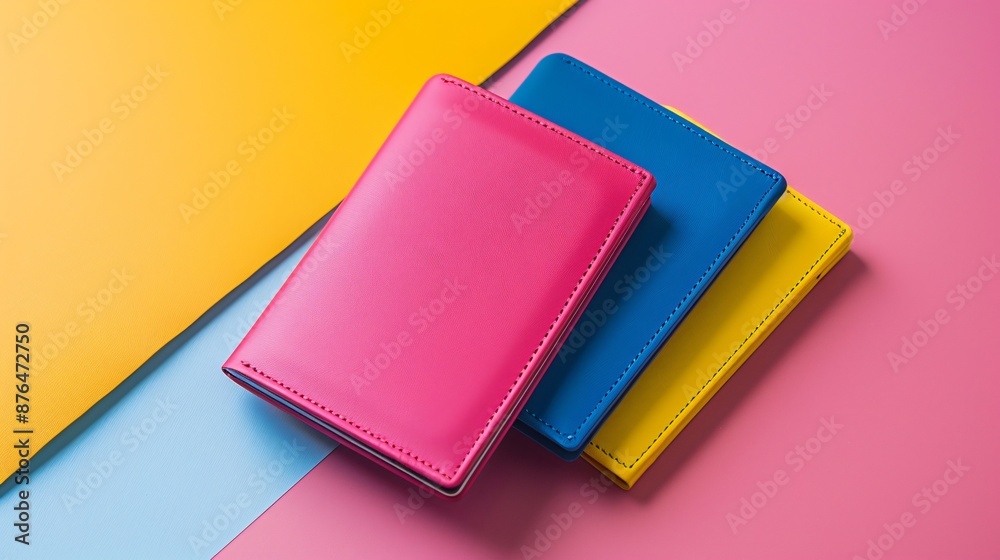 Fototapeta premium A slim, minimalist passport holder in bright colors, set against a clean background