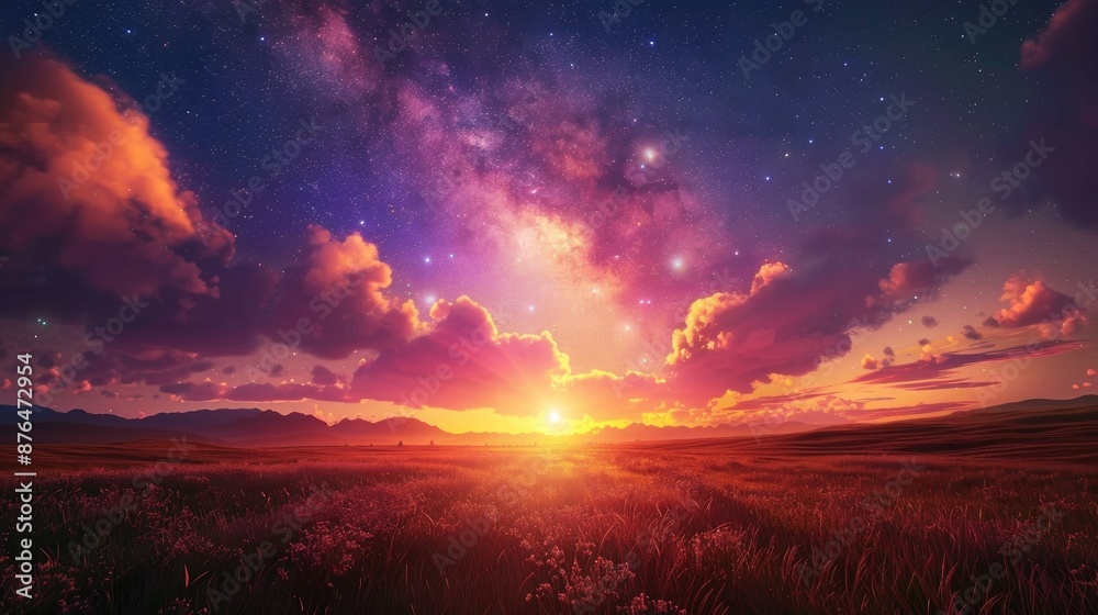 Fototapeta premium Stunning natural scenery of sunset sunrise and Milky Way in the sky
