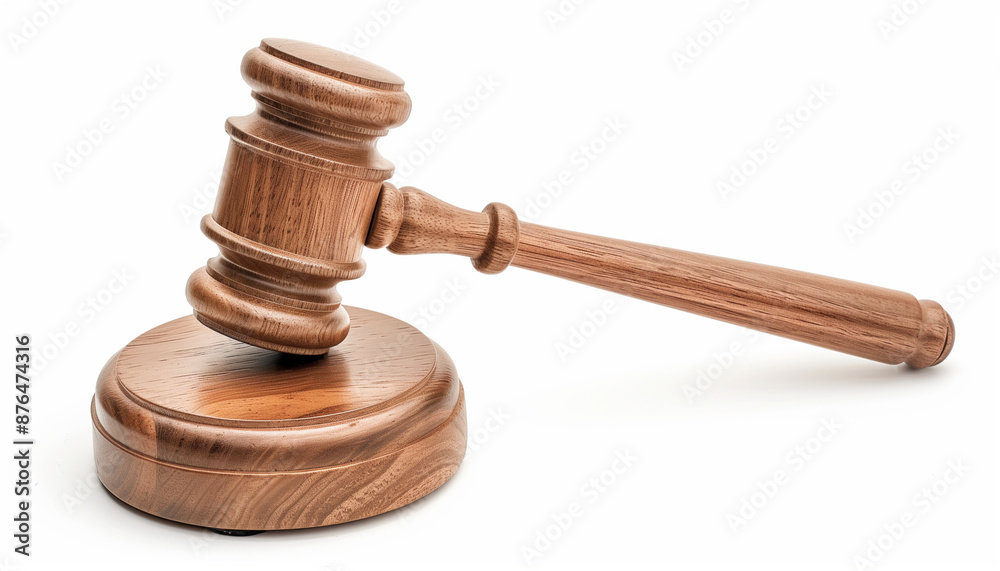 Wooden judge gavel and sound block symbolizing law and justice isolated on a white background Wooden judge gavel and sound block symbolizing law and justice isolated on a white background
