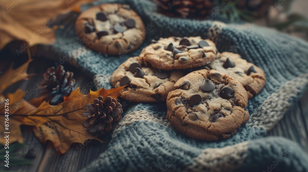 Chocolate chip cookies. Cozy environment. Autumn background Chocolate chip cookies. Cozy environment. Autumn background