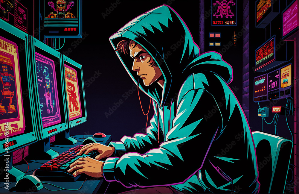 hacker man on computer, hacker in hoodie, cybercrime concept, cyber security hacker man on computer, hacker in hoodie, cybercrime concept, cyber security