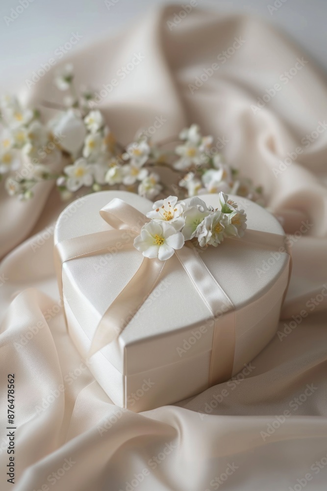 A beautifully decorated heart shaped box with a ribbon and flowers, perfect for gift giving or special occasions A beautifully decorated heart shaped box with a ribbon and flowers, perfect for gift giving or special occasions