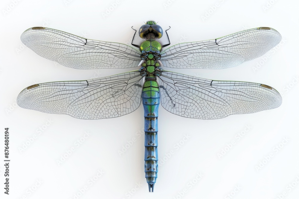 A blue dragonfly sits on a white surface, its delicate wings spread out A blue dragonfly sits on a white surface, its delicate wings spread out