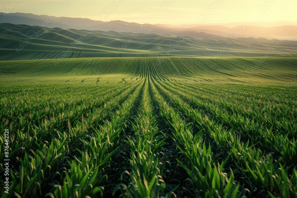 Grassy field against mountain backdrop, scenic natural view