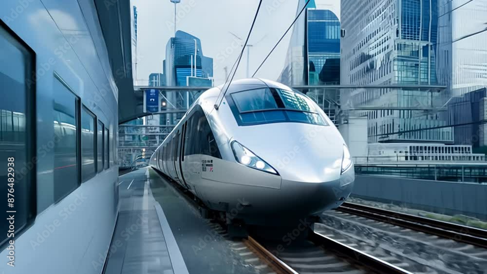 High-Speed Train Arriving at City Station