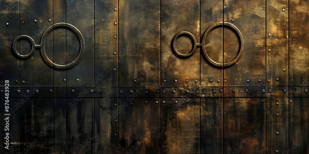 Vintage rustic metal door with circular handles detailed texture ...