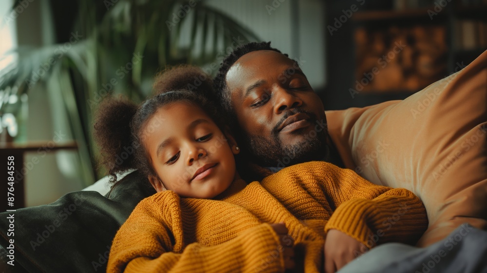 Father relaxing with daughter on sofa
Father relaxing with daughter on sofa