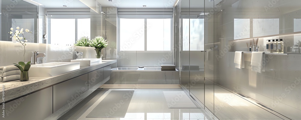 Modern bathroom interior design with bathtub and shower. Modern bathroom interior design with bathtub and shower.
