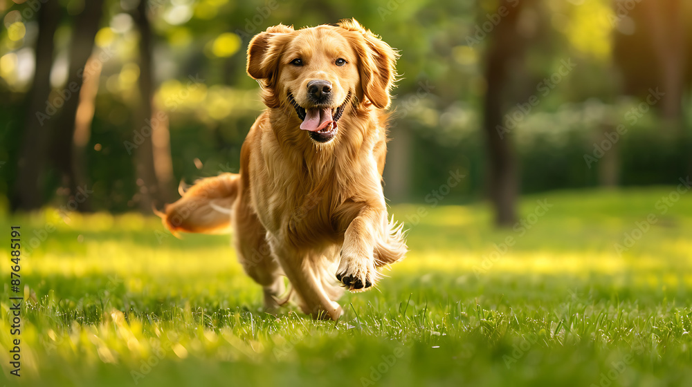 Happy Golden Retriever Sprinting Through the Park Happy Golden Retriever Sprinting Through the Park