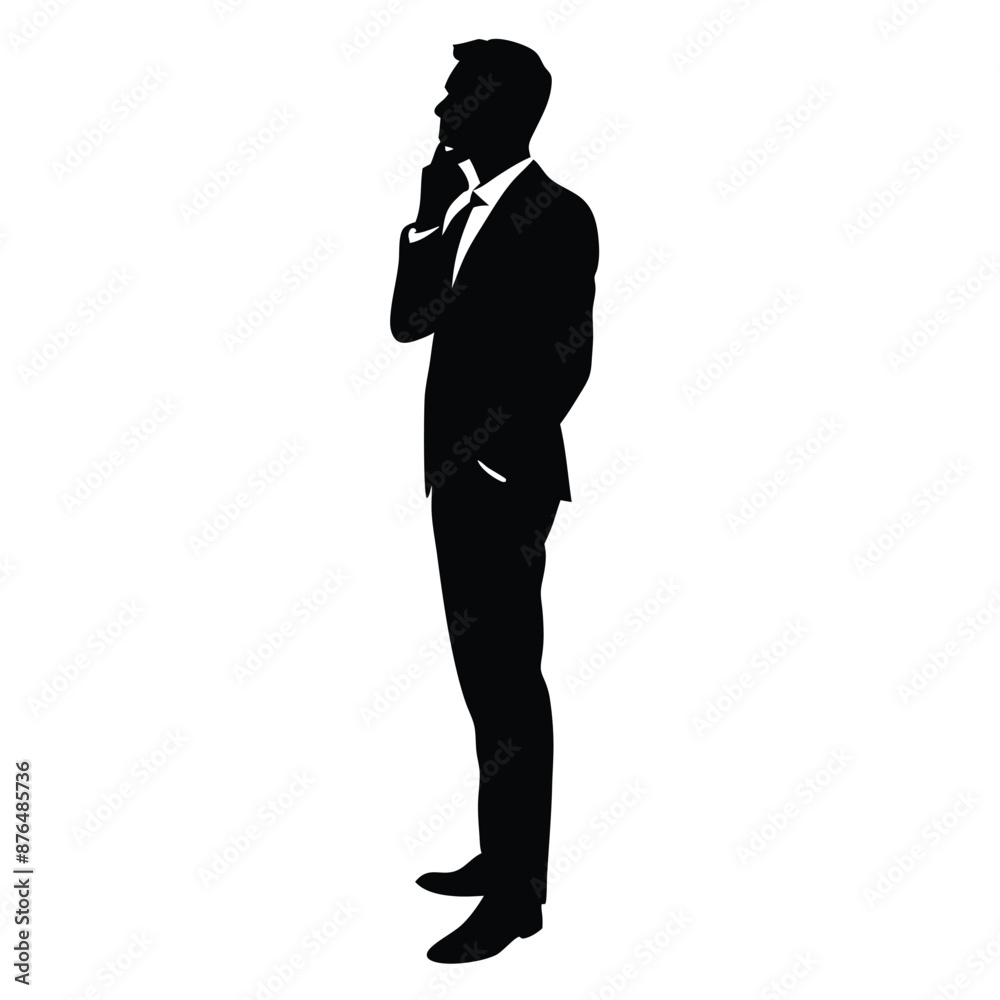 Obraz premium vector silhouette of a business man thinking in profile view 