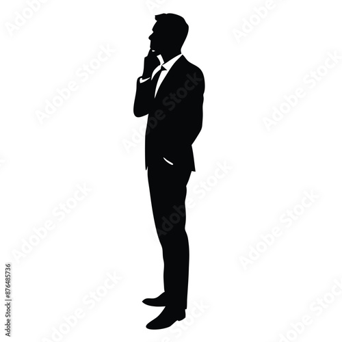 vector silhouette of a business man thinking in profile view 