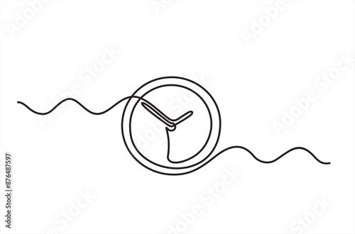 Continuous one line drawing clock icon with doodle hand drawn style. Vector illustration on white background.	