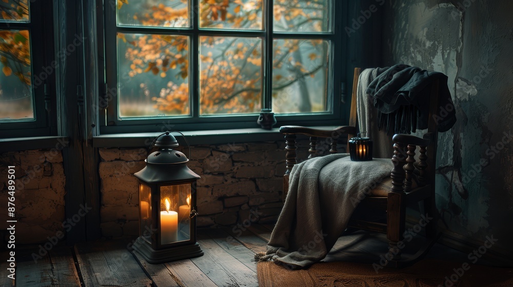Lantern. Cozy environment. Autumn background Lantern. Cozy environment. Autumn background