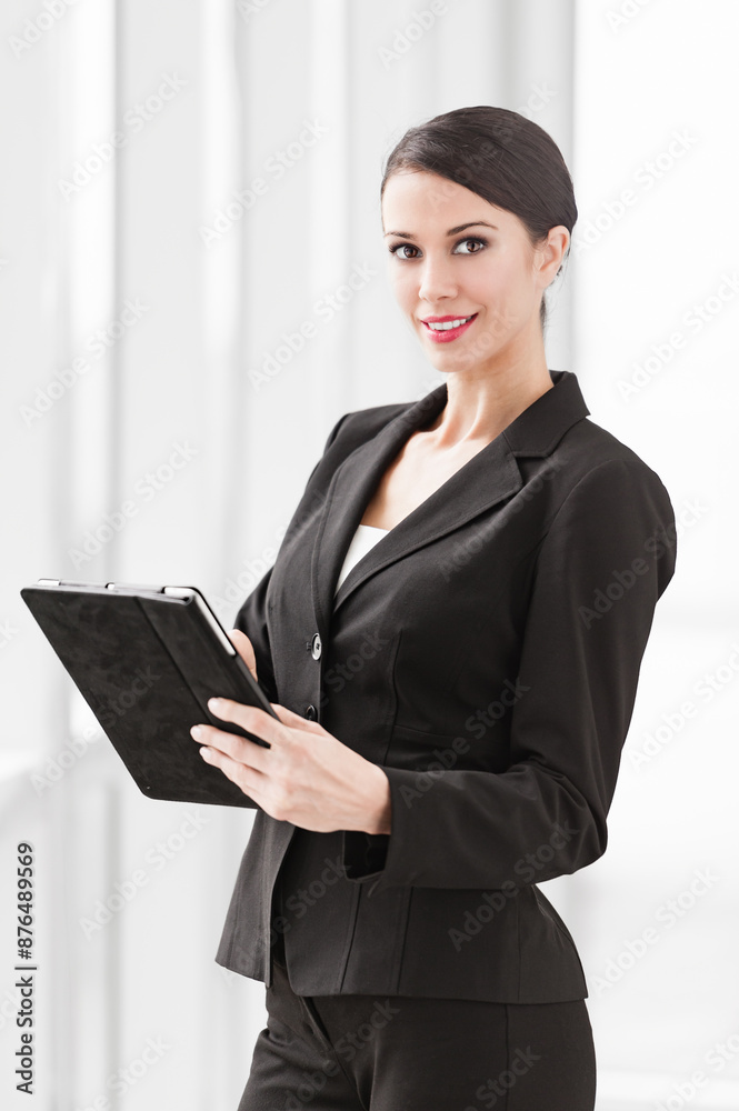 Smiling businesswoman with tablet computer in modern office environment Smiling businesswoman with tablet computer in modern office environment