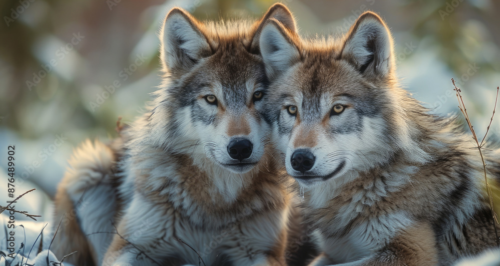 Obraz premium Close-up of small, cute wolves. Generative AI.