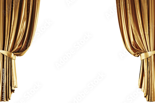Golden theatre curtains isolated on transparent background