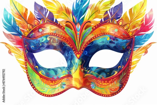 Close-up of colorful Mardi Gras masks for the Carnival in Brazil Illustration on a clear white background --ar 3:2 --style raw Job ID: f862d144-ba2d-4c5f-9e7e-4cef4797b8f3