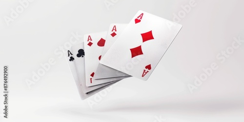 A shot of four playing cards suspended in mid-air, ideal for illustrating concepts related to chance and uncertainty