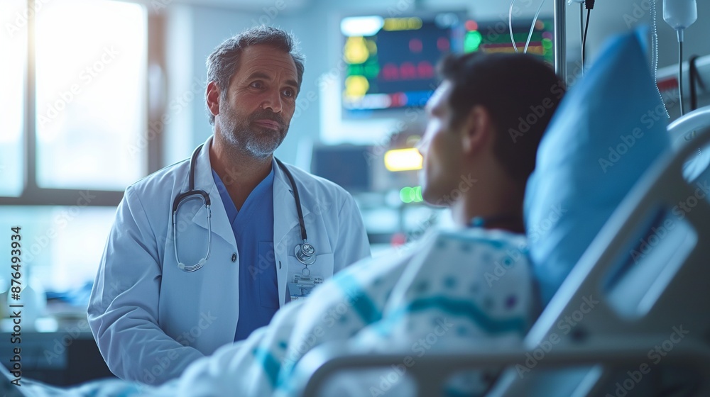 Doctor examining a patient in a hospital bed Doctor examining a patient in a hospital bed