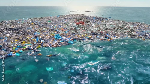 Drone view of the great pacific garbage patch. Accumulation of ocean plastic waste floating in the middle of the ocean