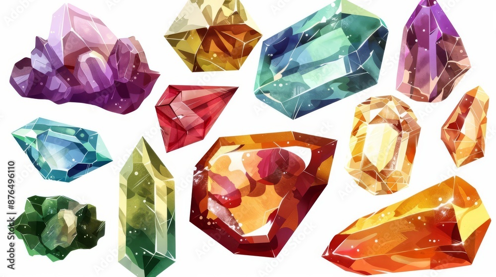 Fototapeta premium a sparking gemstone clipart, precious stone, detailed design, various colors, isolated on white background
