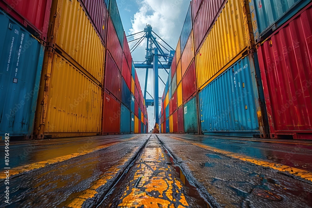 Fototapeta premium Cargo Container Rows at the Port. Generative AI