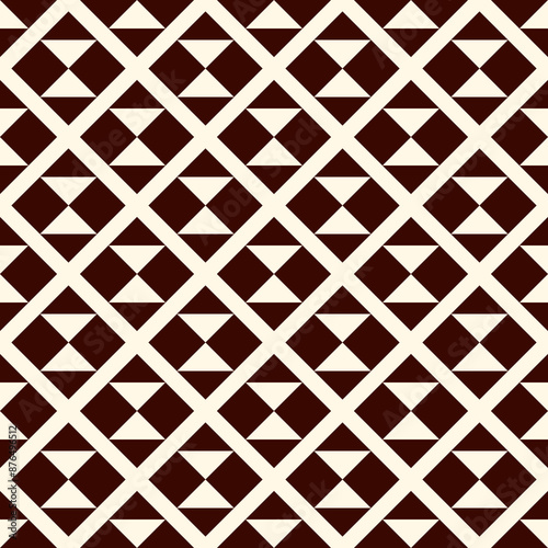 Geometric seamless pattern. Ethnic, tribal suface print. Diamond grid motif ornament. Repeate hourglass, triangle shapes background. Simple geo ornamental wallpaper. Vector abstract digital paper
