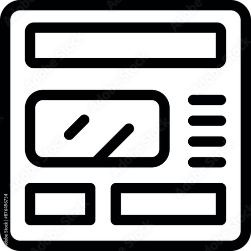 Simple black and white line art icon of a website being viewed on a desktop computer