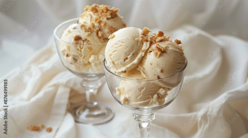 Scoops of creamy maple walnut ice cream with crunchy walnut pieces, creating a delightful and rich dessert Scoops of creamy maple walnut ice cream with crunchy walnut pieces, creating a delightful and rich dessert