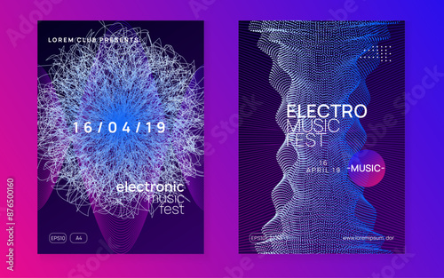 Night Club Poster. Electronic Beat Invitation. Blue Music Set. Festival Cover. Green Dance Event. Sound Trance Graphic. Dj Magazine. Violet Night Club Poster