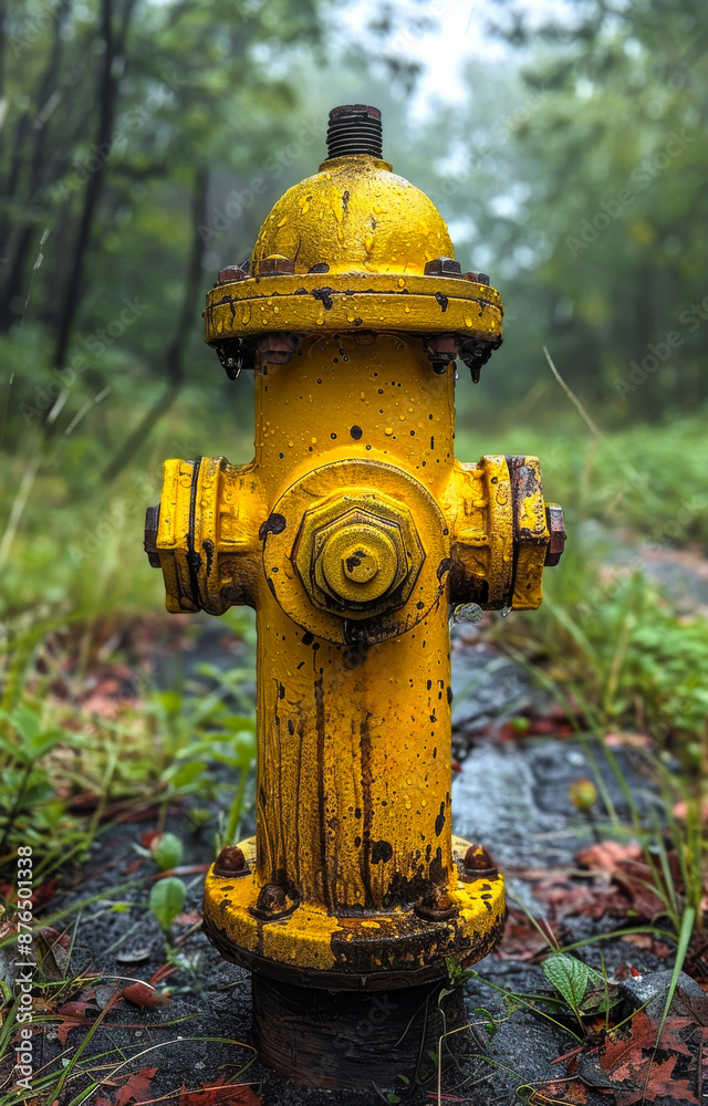 A yellow fire hydrant is sitting in the grass. The image has a moody and somewhat eerie feel to it A yellow fire hydrant is sitting in the grass. The image has a moody and somewhat eerie feel to it