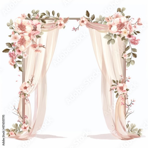 a wedding arch, wedding element, illustration, decorated with flowers, isolated on white background
