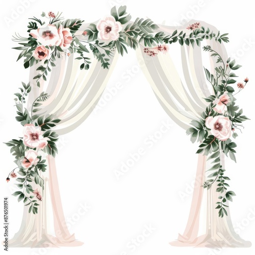 a wedding arch, wedding element, illustration, decorated with flowers, isolated on white background