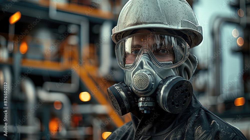Fototapeta premium A refinery worker in PPE. Generative AI.