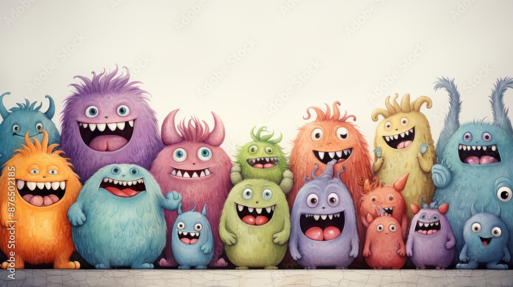Background with Cute cartoon monsters