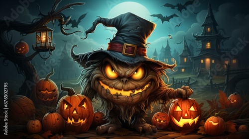 Halloween background with scary monster