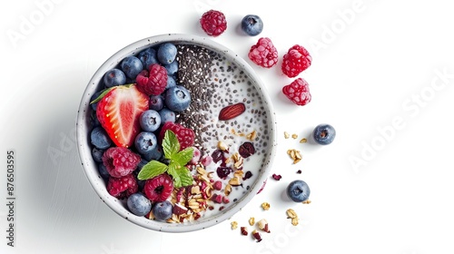 Wallpaper Mural Delicious Chia Seed Breakfast Bowl With Berries, Almond Milk, and Nuts Torontodigital.ca