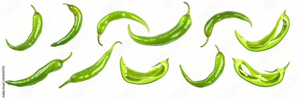 Green Chili Peppers Isolated on White Background Green Chili Peppers Isolated on White Background