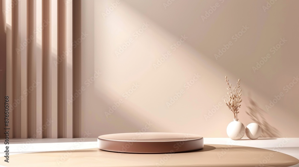 3D platform display scene for product rendering. Vector platform with brown pedestal for cosmetic displays on a studio background. 3D platform display scene for product rendering. Vector platform with brown pedestal for cosmetic displays on a studio background.