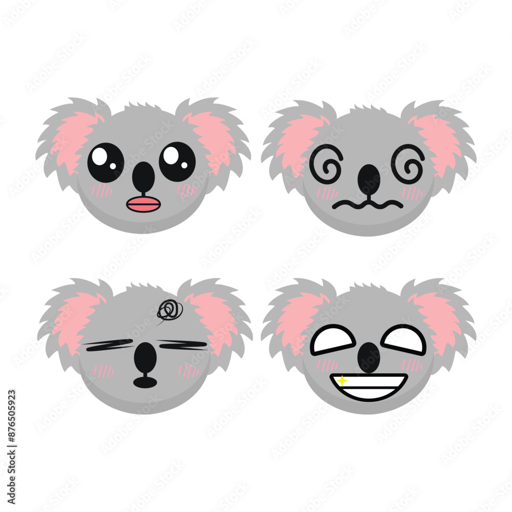 Vector set of cute Koala emoji faces with various expressions. Isolated on white background Vector set of cute Koala emoji faces with various expressions. Isolated on white background