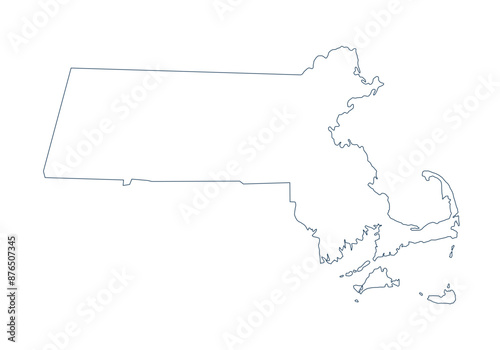 Massachusetts outline contour map. Easy recolour and edit picture.