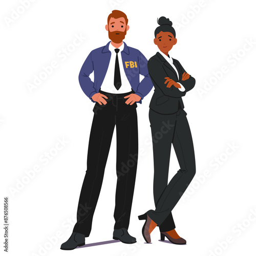 Two Fbi Agents Confidently Standing With Arms Folded. The Male Agent Is In Uniform While The Female Agent Is In A Suit