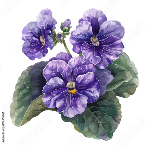 Watercolor Graphic vector of a african violets flower, isolated on a white background, african violets art, african violets clipart, african violets Graphic, drawing clipart